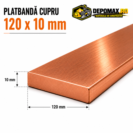 Platbanda cupru 120 x 10 mm – lungime 4 metri – EN Cu-ETP